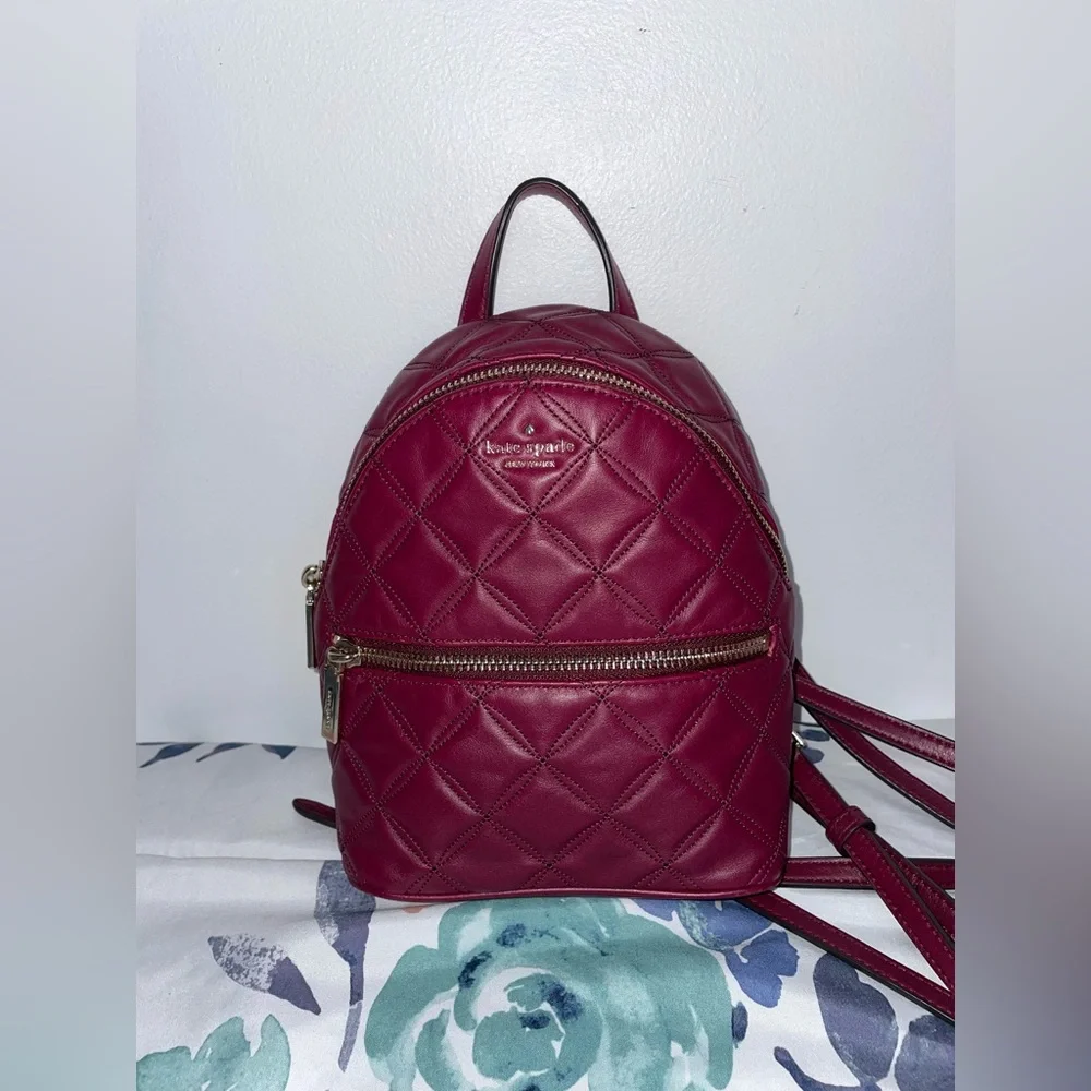 ♠️Kate Spade Natalia Mini Convertible Backpack Cherry Wood Crossbody Quilted - Picture 10 of 15
